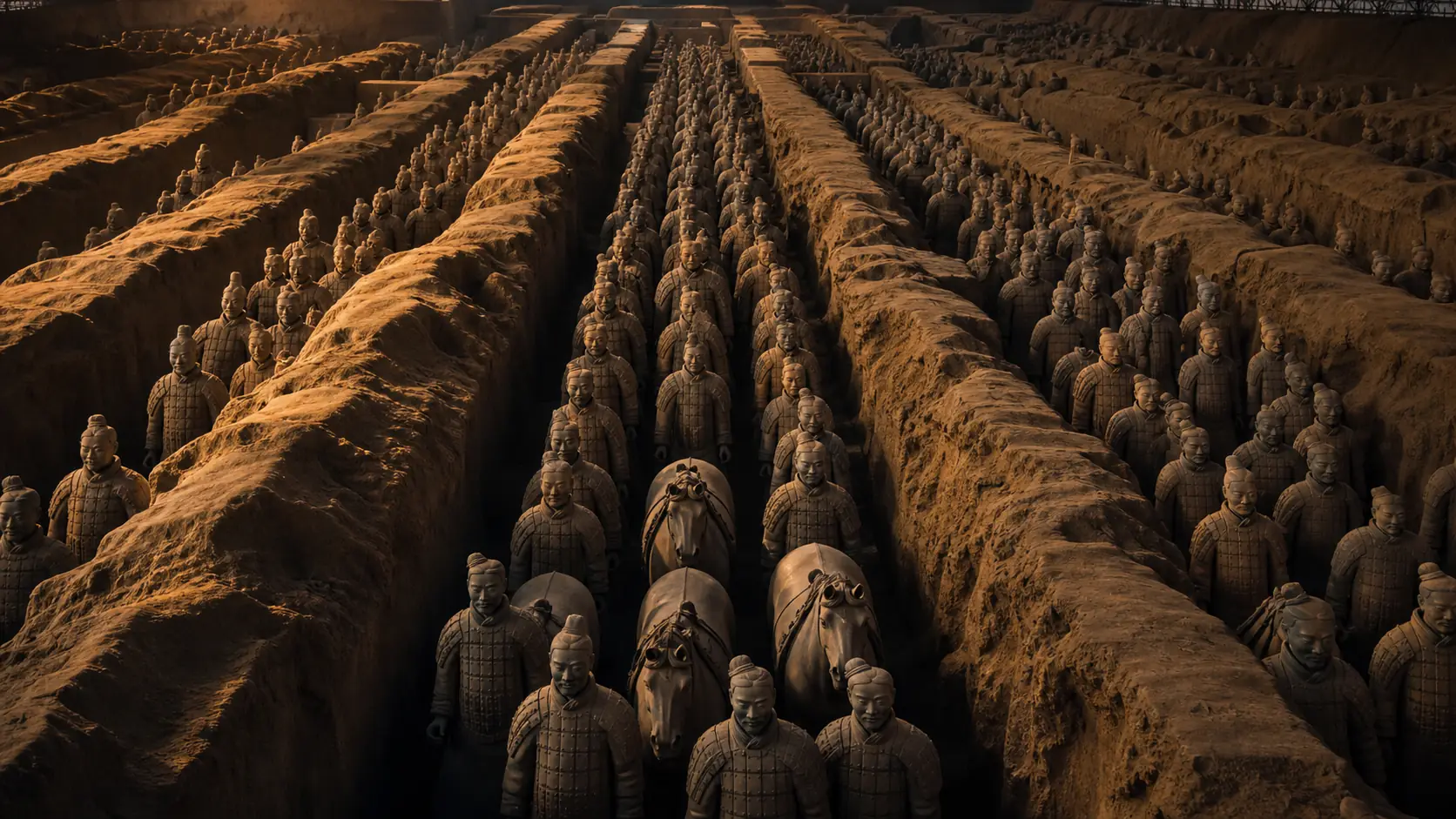 Rows of Terracotta Warriors in Xi’an